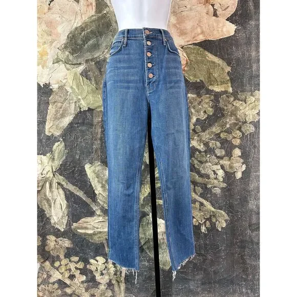 New Mother The Pixie DazzlerFrayStraight Jeans in Beginner's Luck Size 32